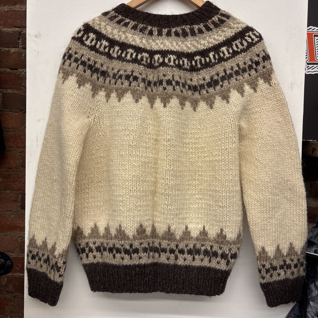 Vintage Crochet Fair Isle Pattern Cardigan Sweater Size M