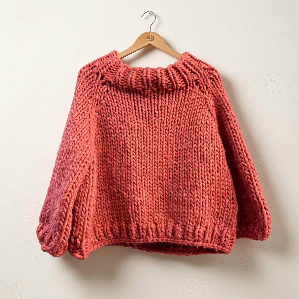 Pink Thick Knit Crochet Sweater Ladies Size XL