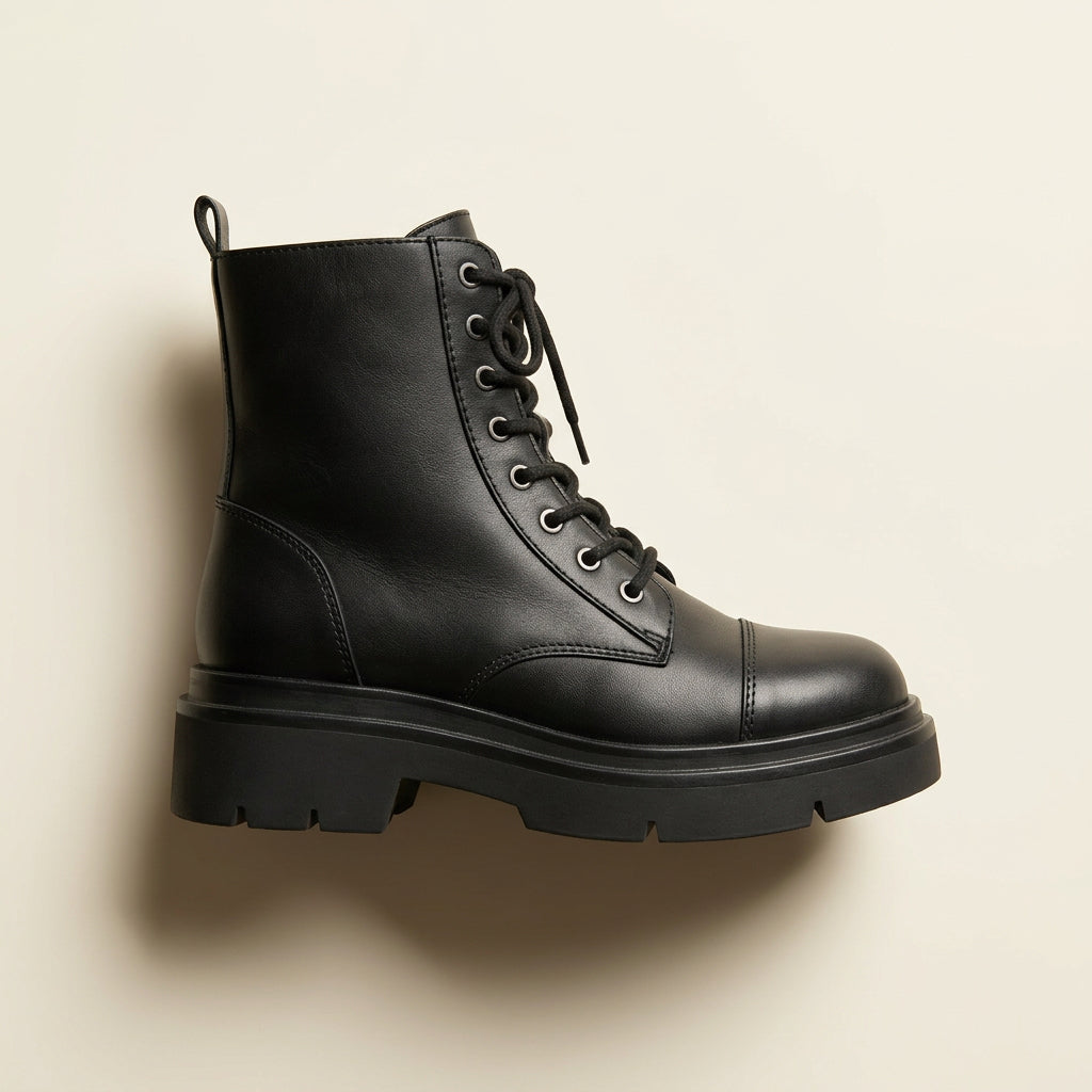 Aldo Black Leather Combat Boots Ladies Size 8L