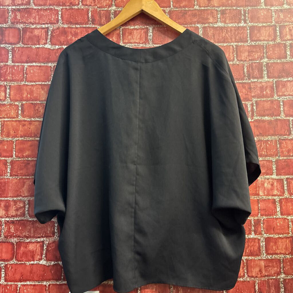 Express Short Sleeve Dolman Sleeve Button Down Tie Front Shirt Black Size L