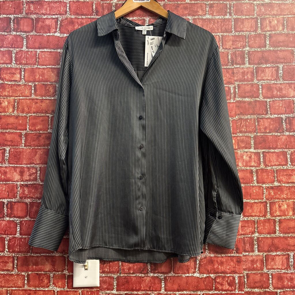 Maison d'Amelie Micro-Stripe Button Up Long Sleeve Black/White Size L