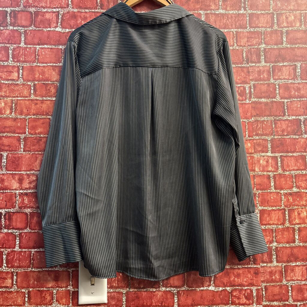 Maison d'Amelie Micro-Stripe Button Up Long Sleeve Black/White Size L