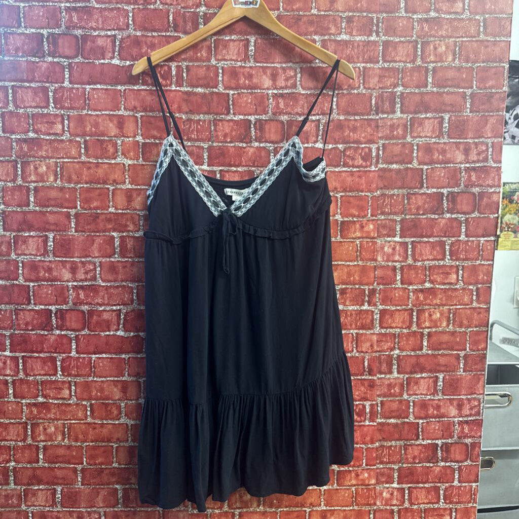 Aeropostale V-Neck Lace-Trim Babydoll Mini Dress Black/White Size L