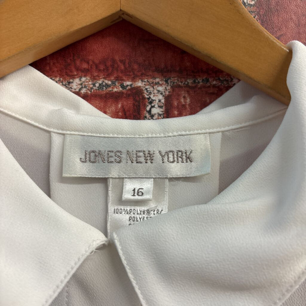 Jones New York Long Sleeve Button Up Blouse White Size 16