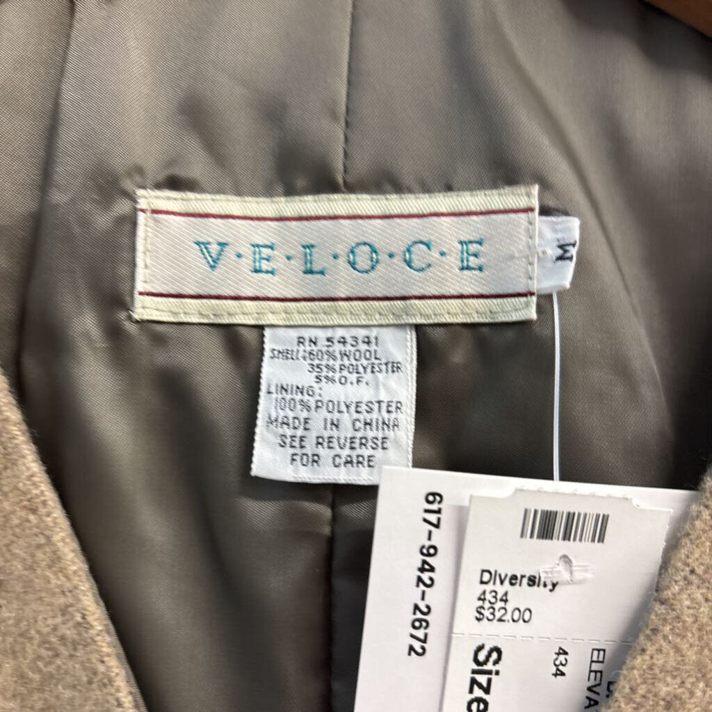 Vintage Veloce Wool-Blend Tweed Suit Vest Tan Size M