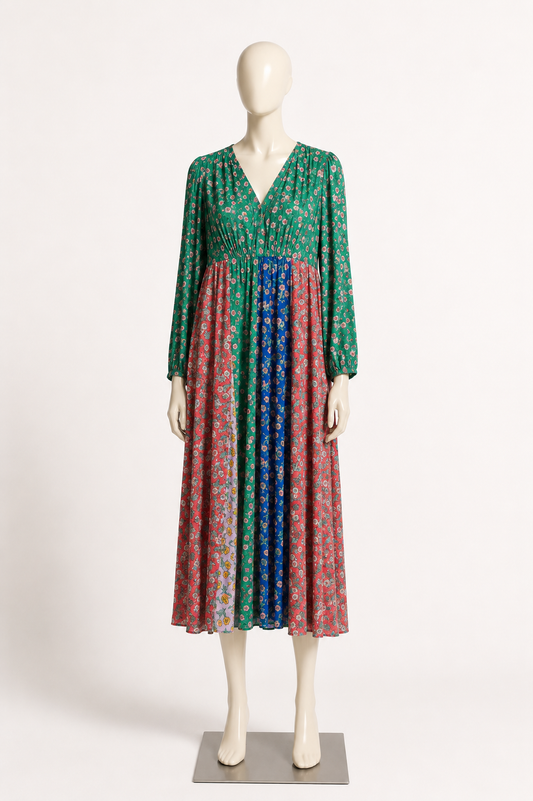 Boden maxi dress long sleeve floral Green/Pink/Blue size 10R