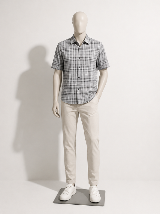 Burberry Short Sleeve Button Up Plaid Grey Size L