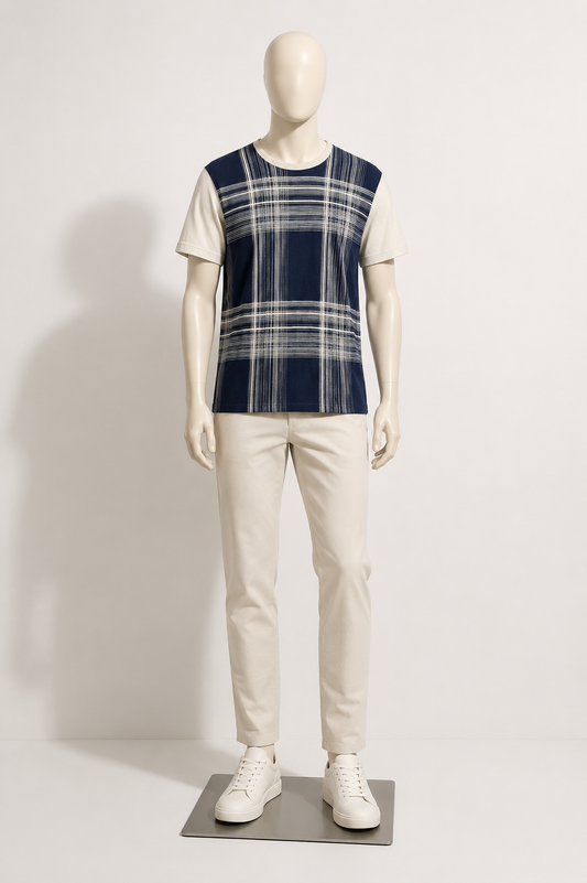 Burberry Tee Waffle Plaid Navy/White Size L