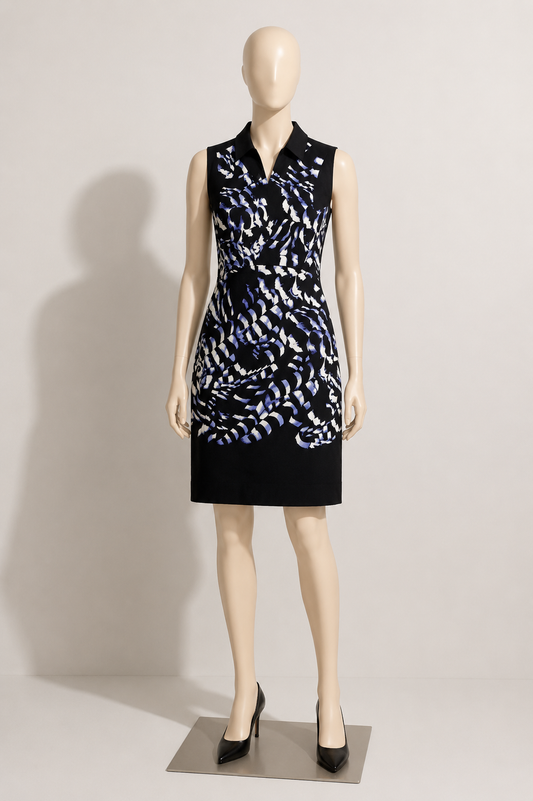 Karen Millen Midi Dress Tank Collar Stretch Black/Purple