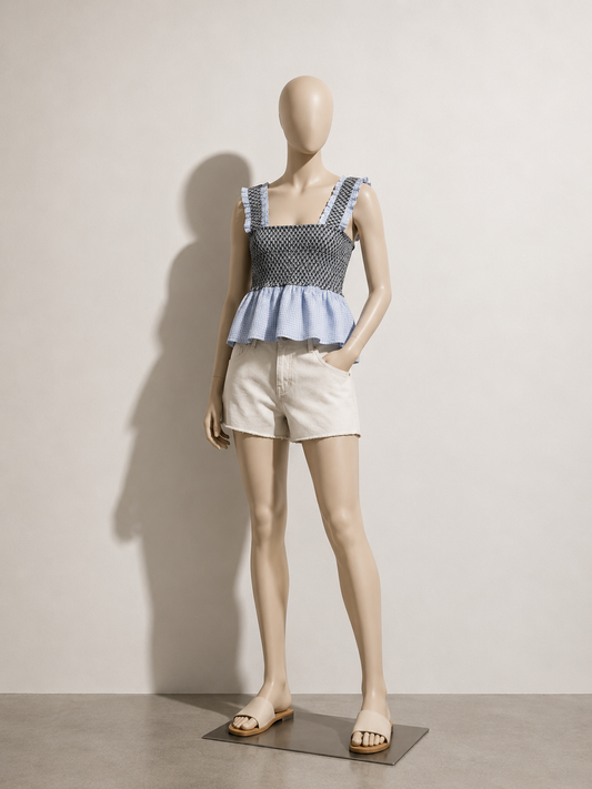Ganni Smocked Tank Blue/White/Black Ladies Size 34