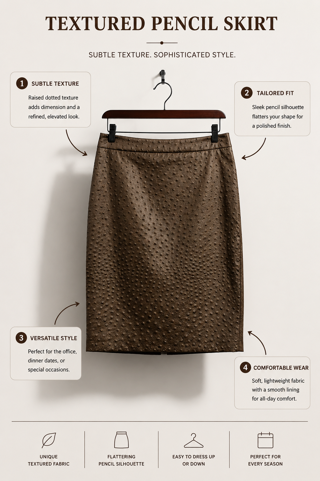 MaxMara Textured Midi Skirt Zipper Close Brown Ladies Size 6