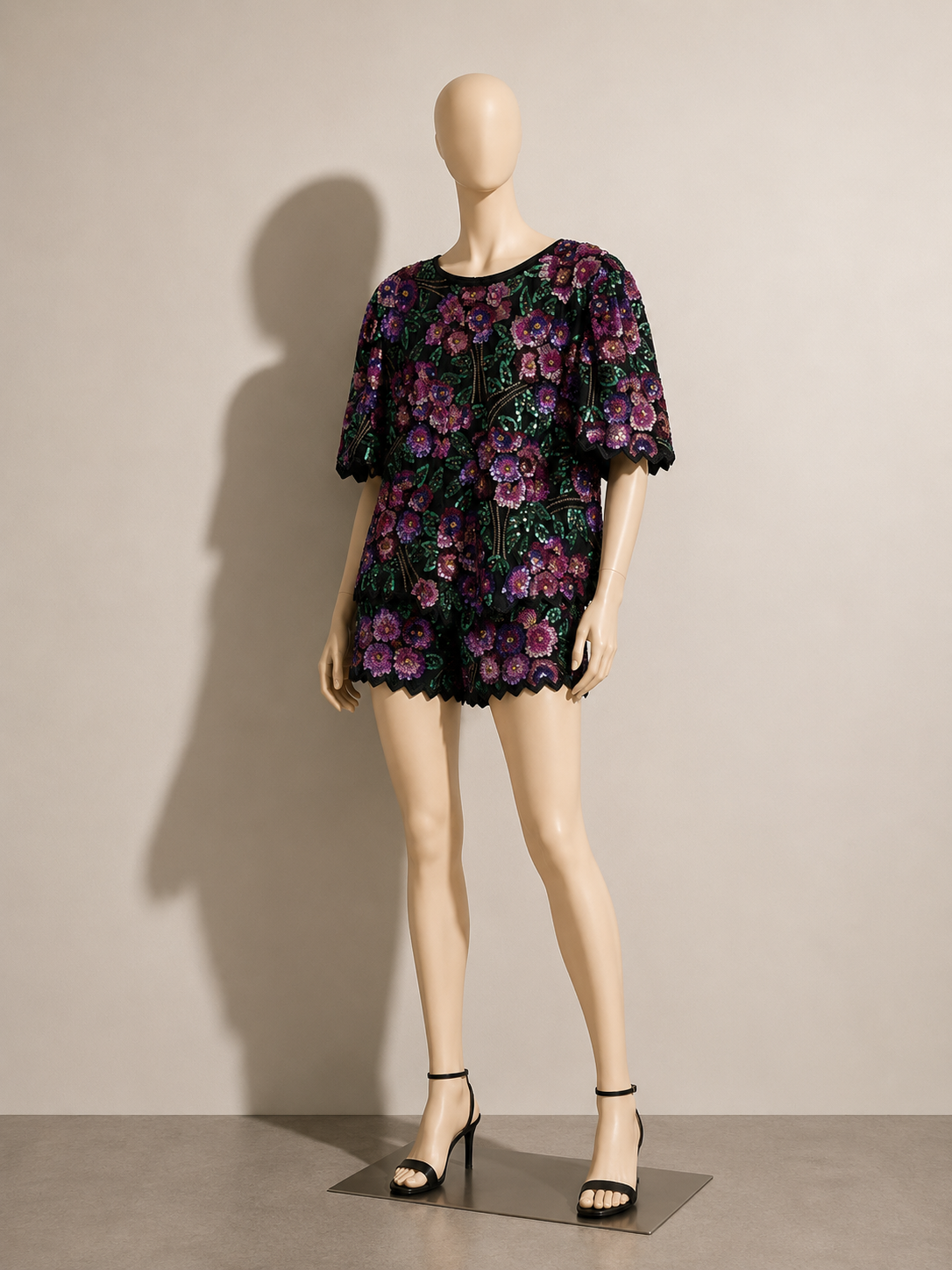 Laurence Kazar Top Silk Sequin Flowers Black/Green/Pink/Purple Ladies Size 2X
