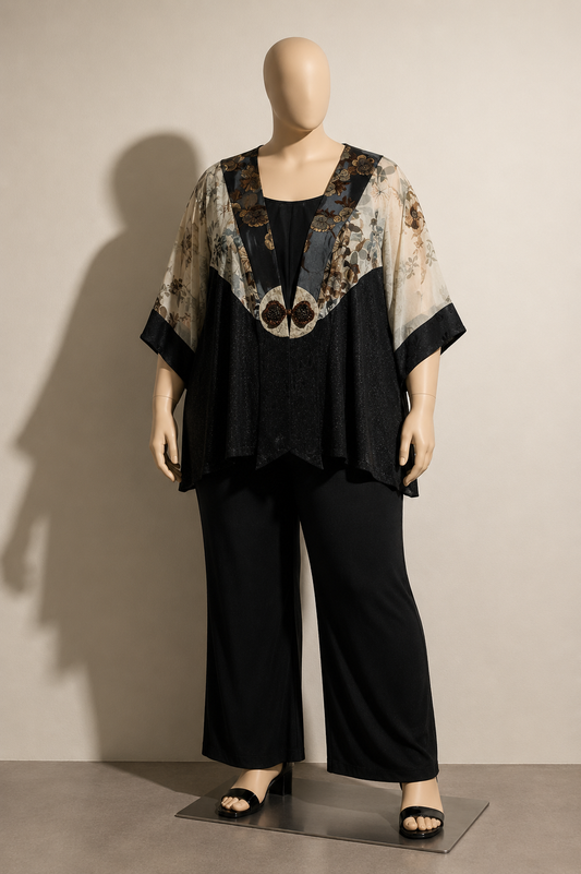 Spencer Alexis Vintage Cardigan Silk Floral Multi Texture Black/Grey/Pink Size 3X