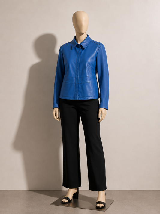 Nygard Collection leather & knit jacket Blue Ladies size L