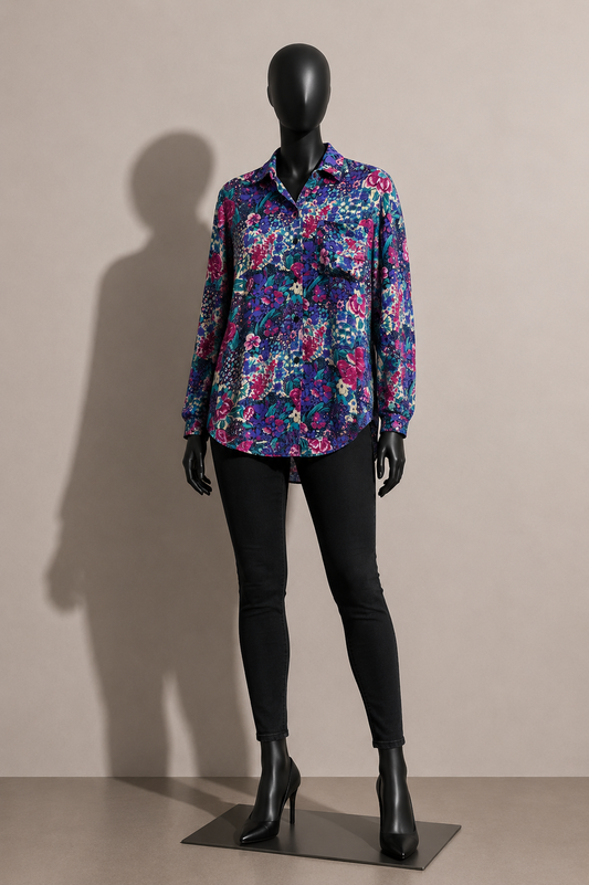 Koala Floral Colorful Button Up Purple/Pink/Blue Ladies Size M