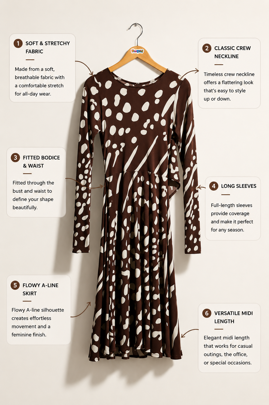 Issa London Polka Dot Dress Tie Detail Brown/White Size S