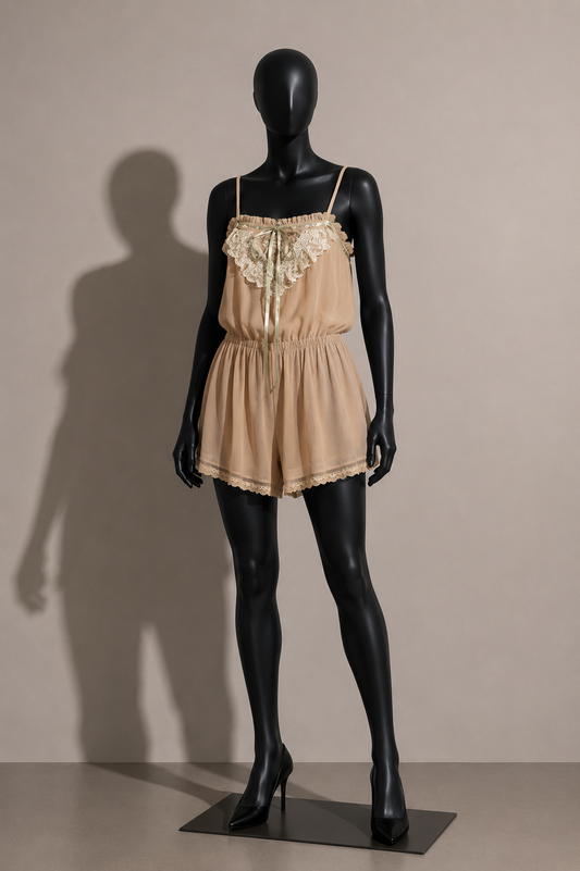 Anthropologie Lace Sheer-like Romper Light Pink/White Size XXS