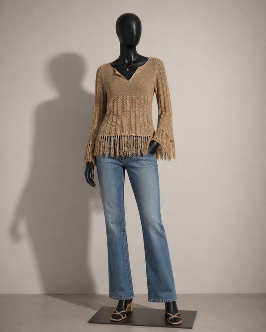 Arden B Top Woven Tassels Brown Ladies Size M