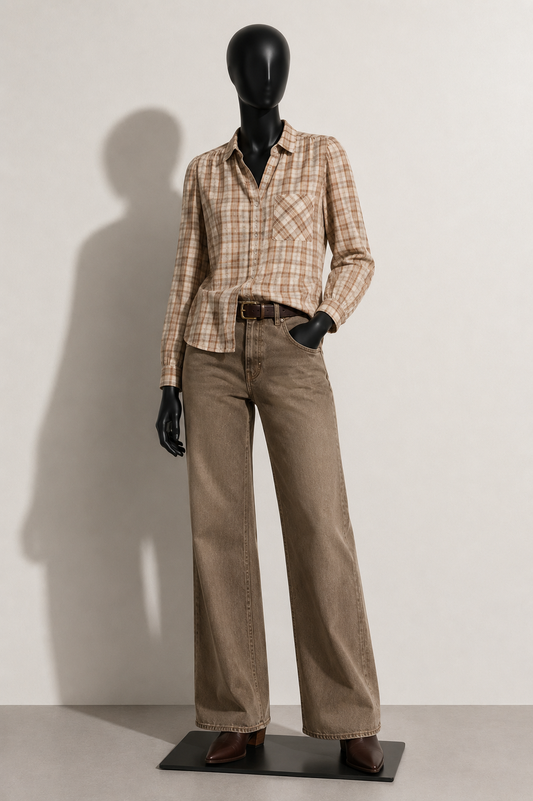 Calvin Klein Vintage 70s/80s Button Up Plaid Tan/Pink Ladies Size 8