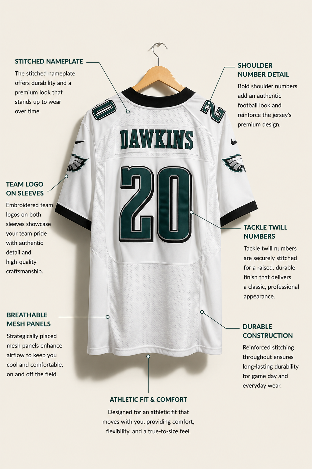 Nike Eagles Dawkins Jersey Size 56