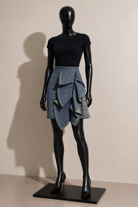 Self-Portrait Asymmetrical Plaid Skirt w/ Zipper Blue/Green/Black/White Ladies Size 2
