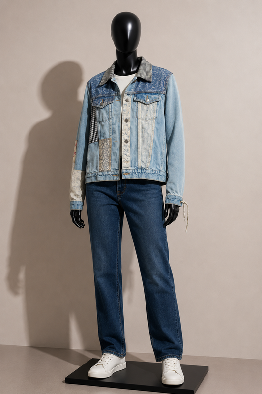 Topshop Patchwork Denim Jacket Light Blue Ladies Size 12