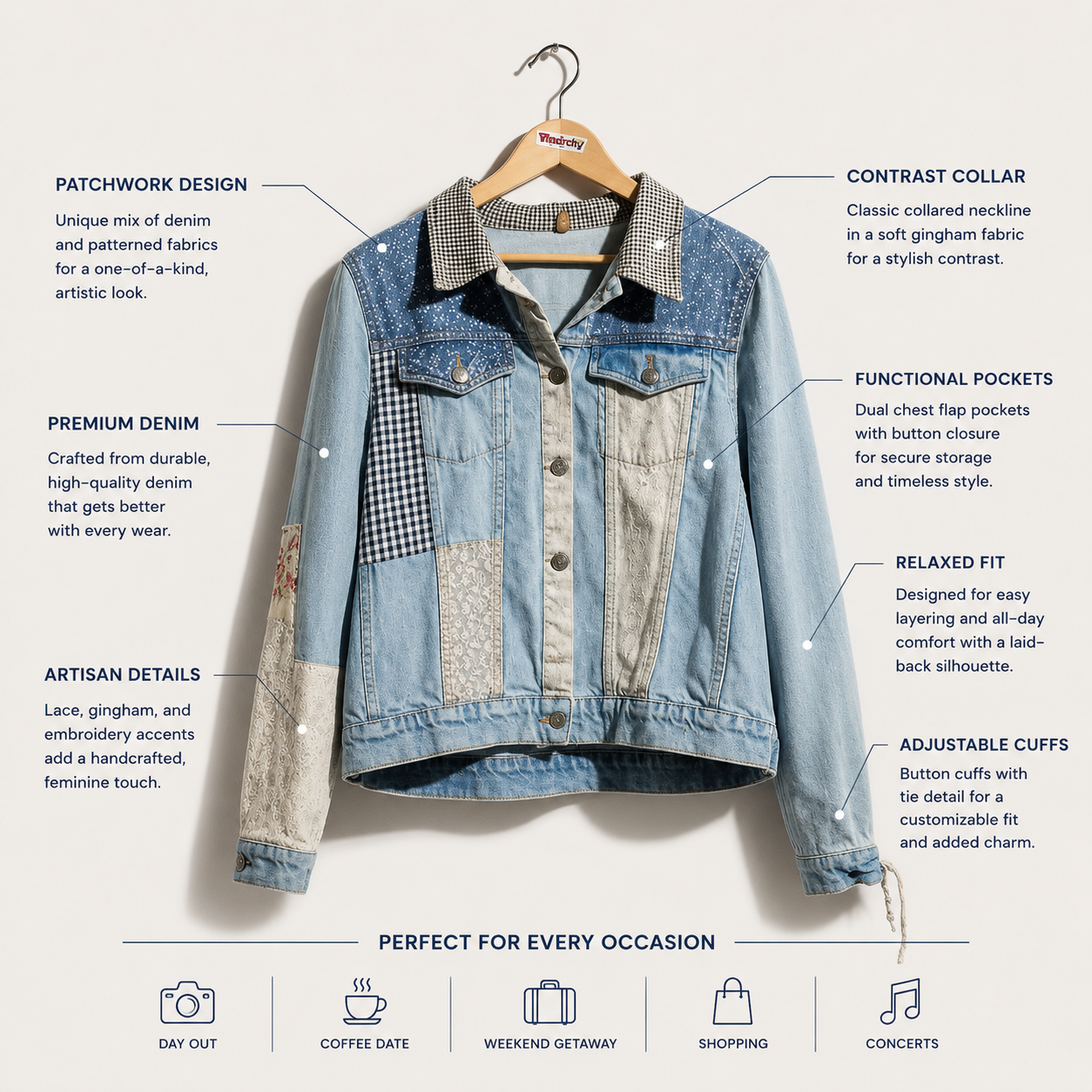 Topshop Patchwork Denim Jacket Light Blue Ladies Size 12