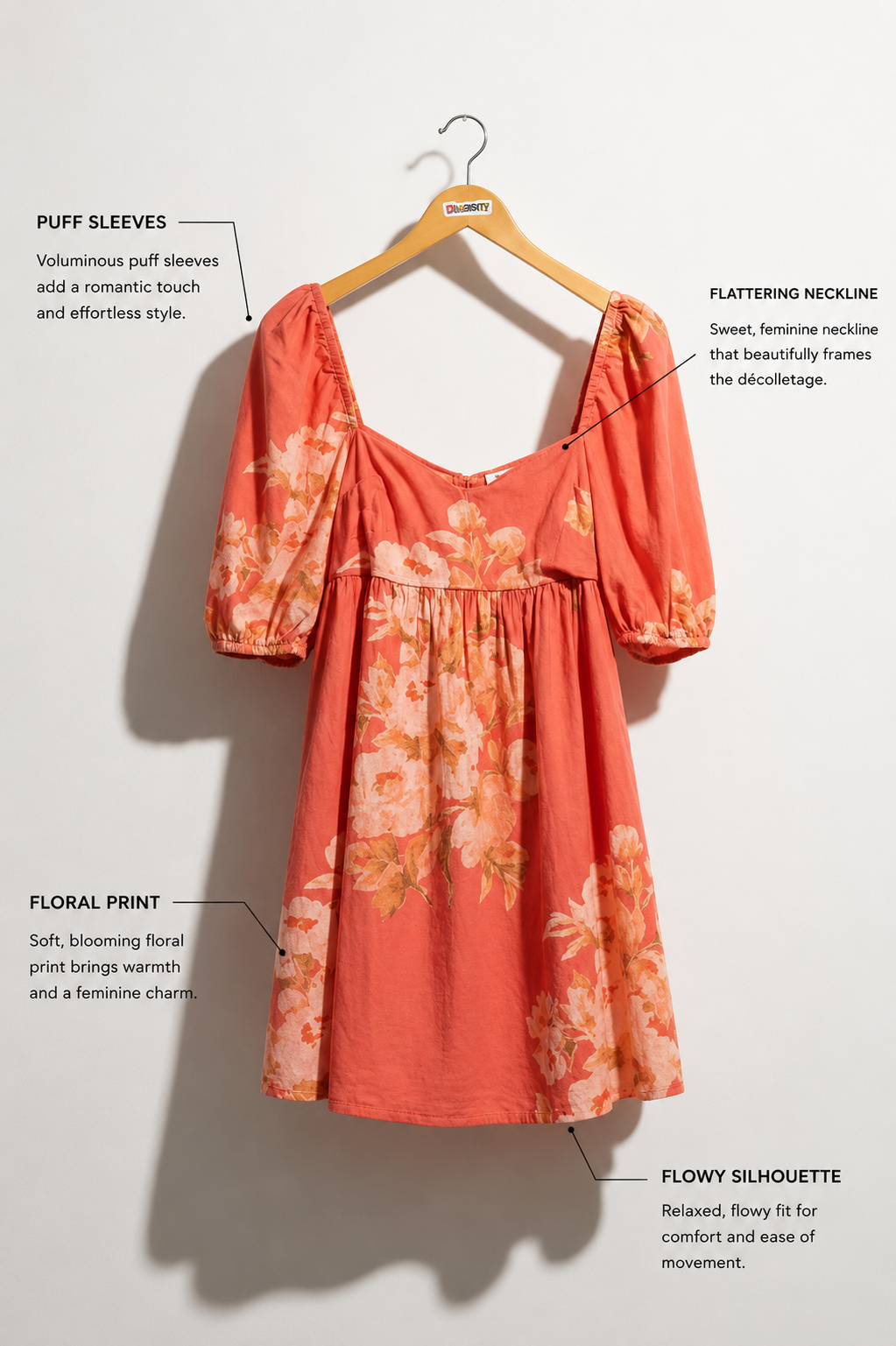 Free People Mini Dress Puff Sleeves Floral Pink Size S