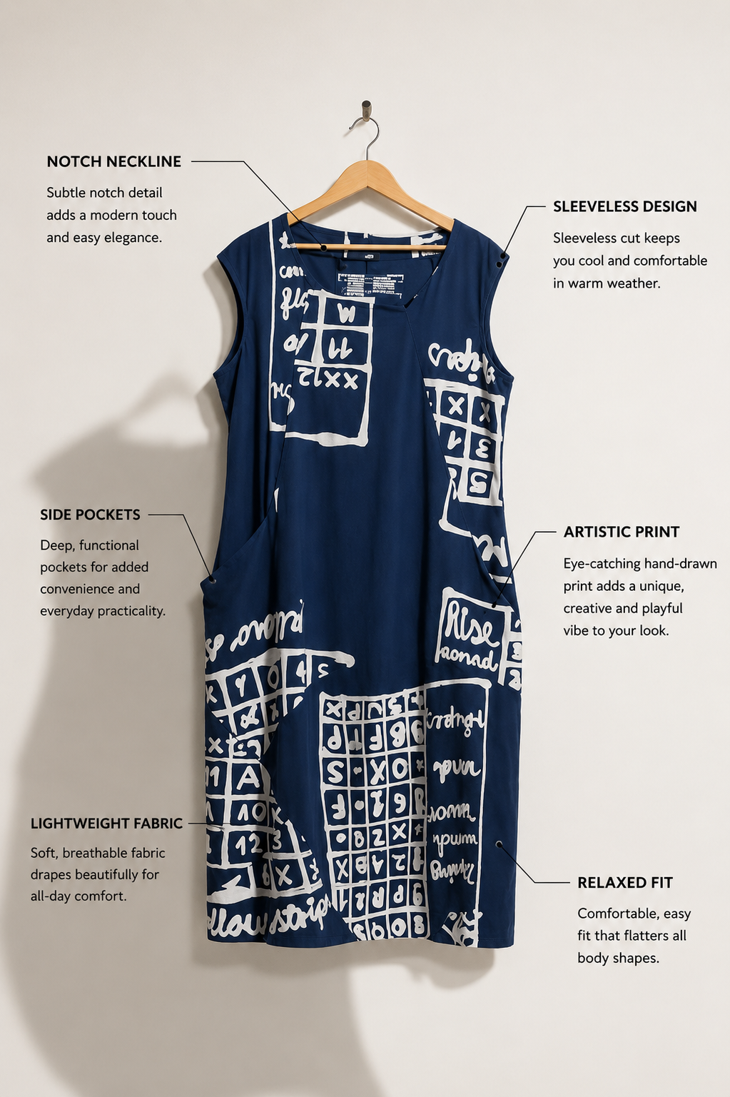Rundholz Maxi Dress Screen Print Text Pattern Blue/White Size 2XL