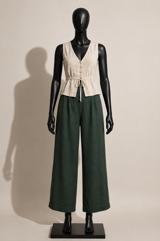 Vintage Silk Trousers Rayon Forest Green Size 12