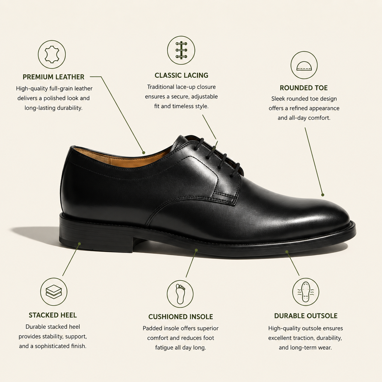 Tod's Black Leather Derby Dress Shoe Size 6M