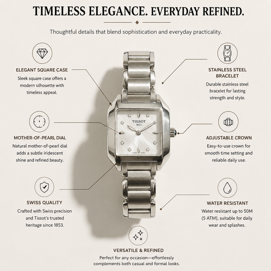 Tissot T-Trend T-Wave Mother of Pearl Diamond Watch Silver