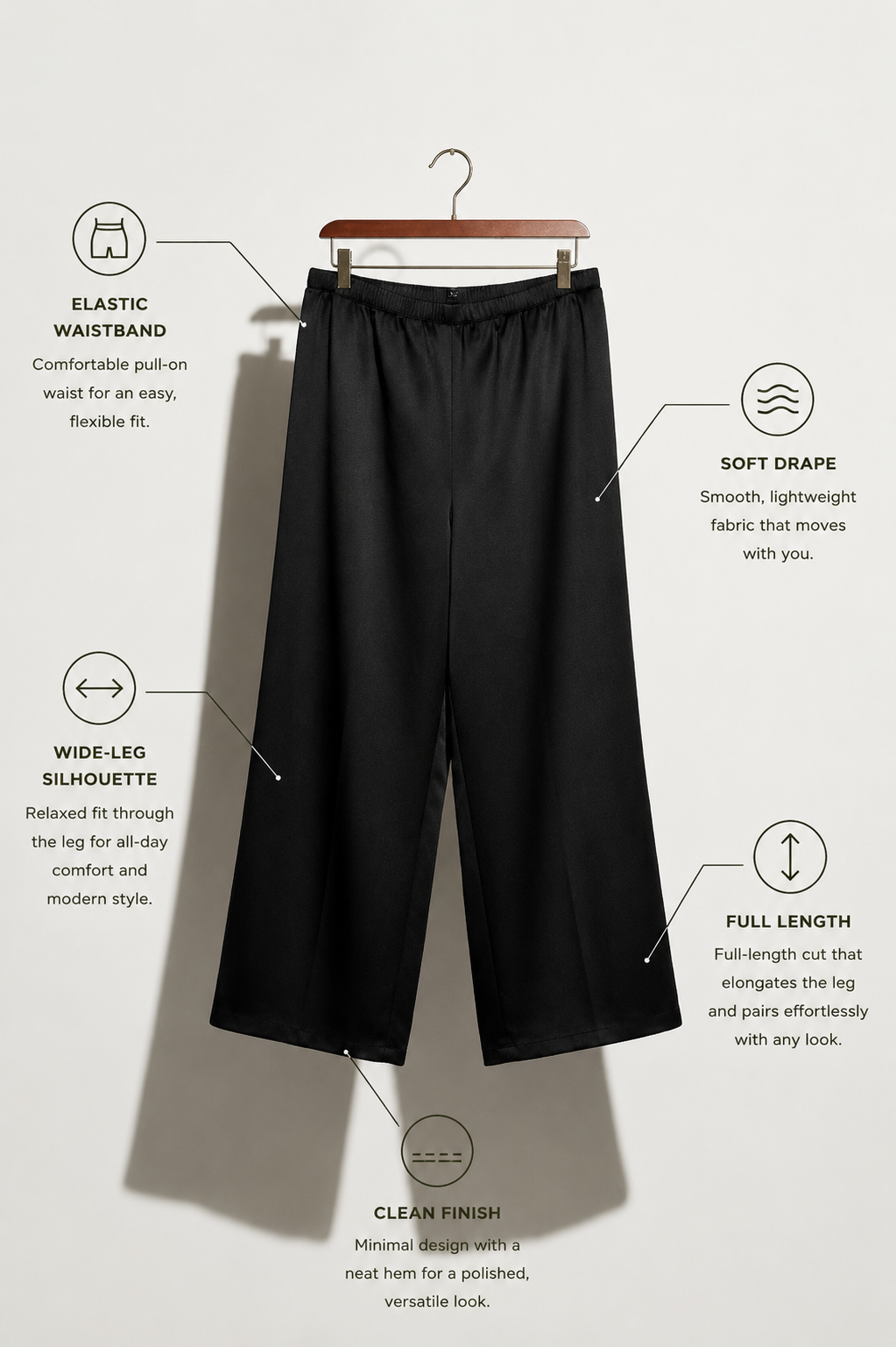 Siasia Vintage Pants Satin Wide Leg Black Size XL