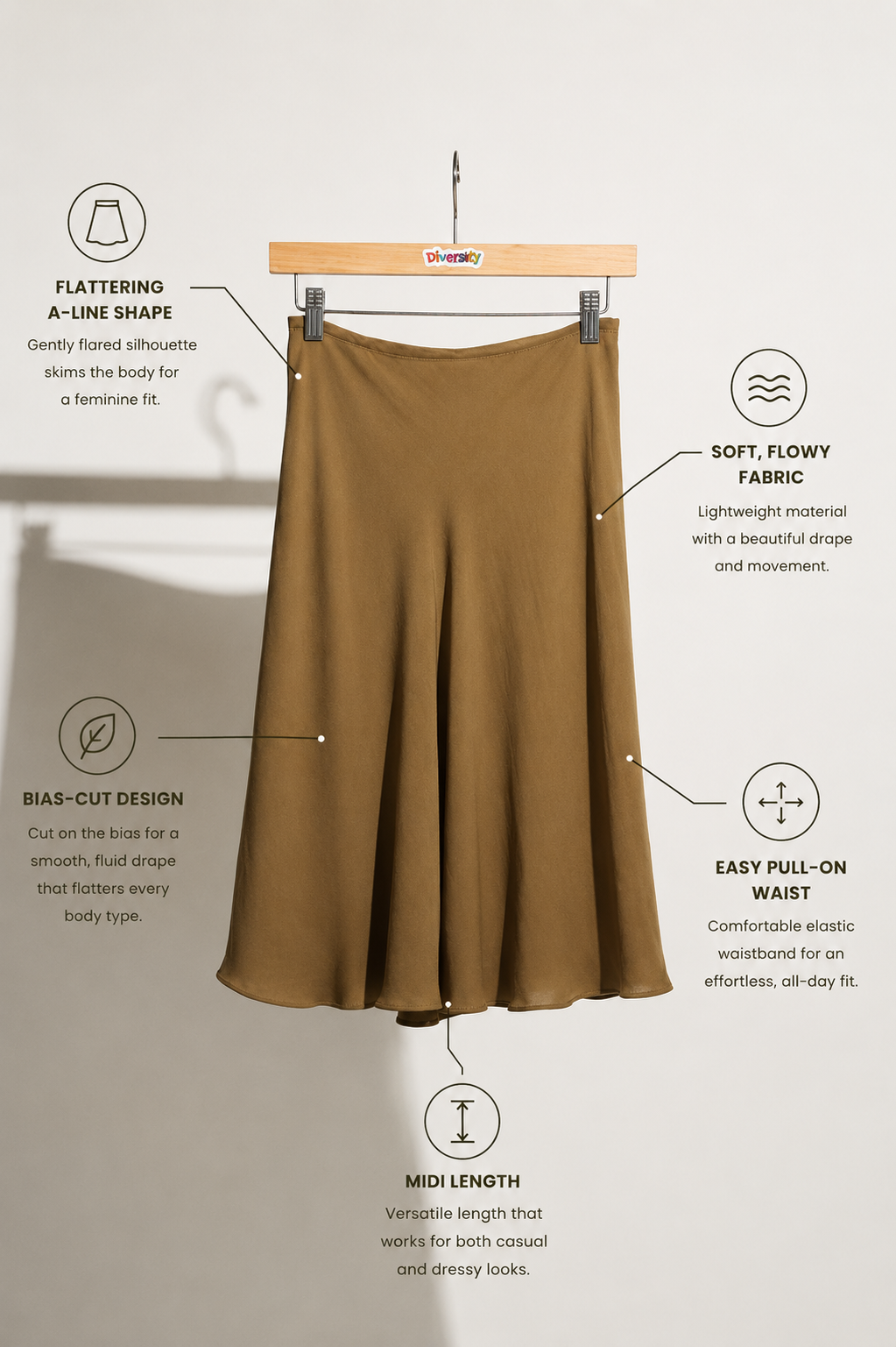 Donna Karan Vintage Midi Skirt Silk Brown Size 6