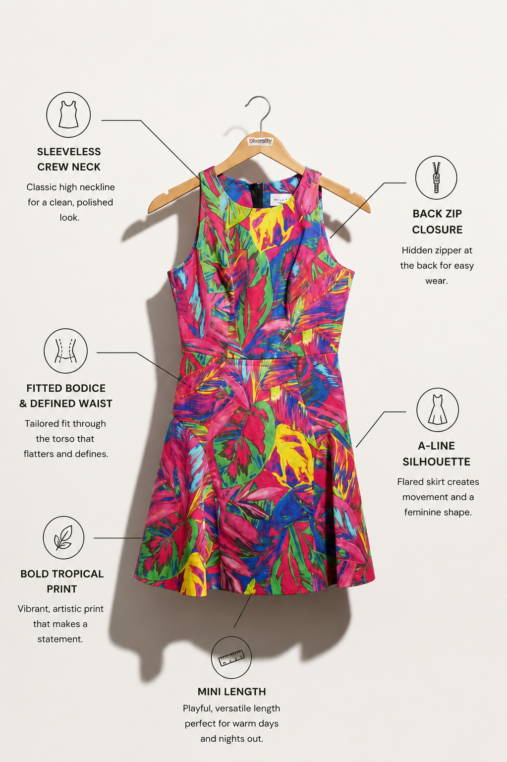 Milly Midi Dress Tank Leaves Neon Pink/Multi Size 4