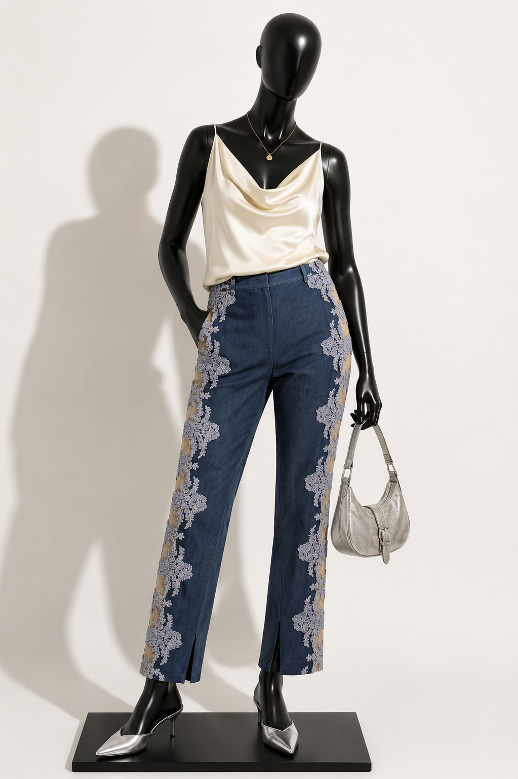 Gomez-Gracia Blue Suede Pants With Lace Sides Ladies Size 8
