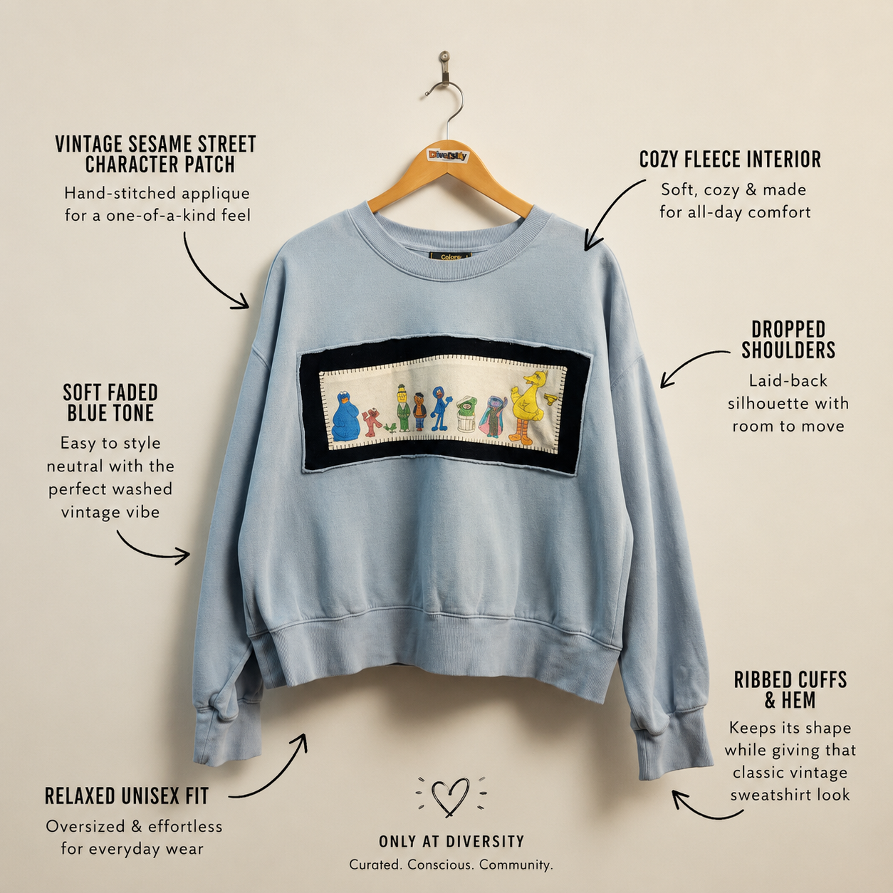 Re_Anna_Mated x Old Navy Crewneck Sesame Street Graphic Blue/Multi Size XL