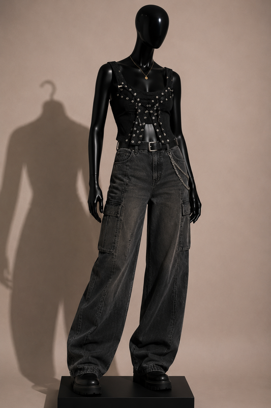 Millau Crop Tank Grommets With Adjustable Pins Black Ladies Size M