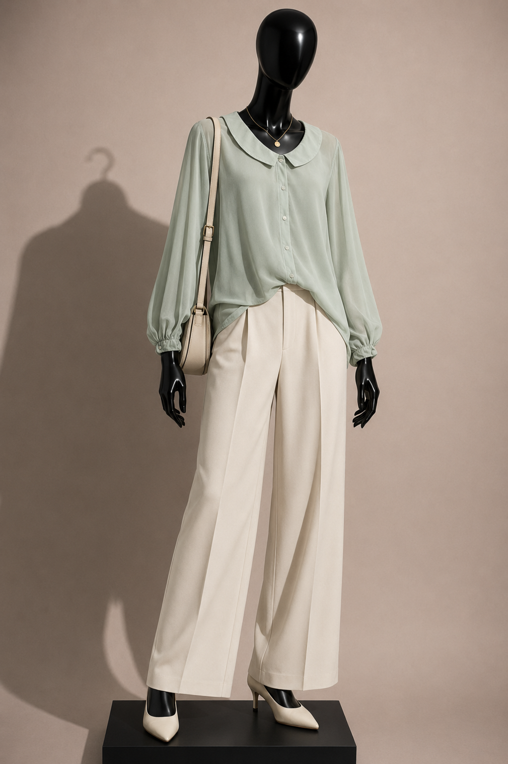 Odille Silk Blouse WIth Collar Mint Green Ladies Size M
