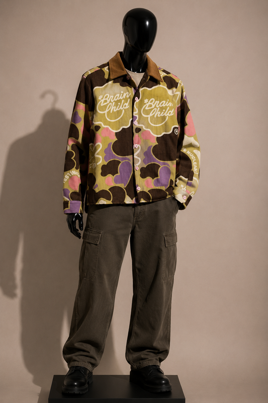 Brain Child Button Up Shacket Tapestry Yellow/Brown/Multi Size S