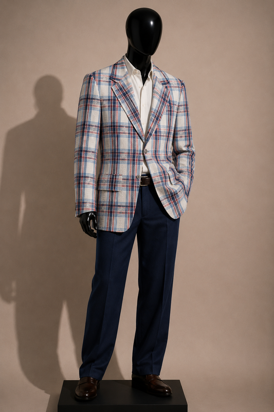 Vintage Sports Coat Plaid Red/White/Blue Size 40