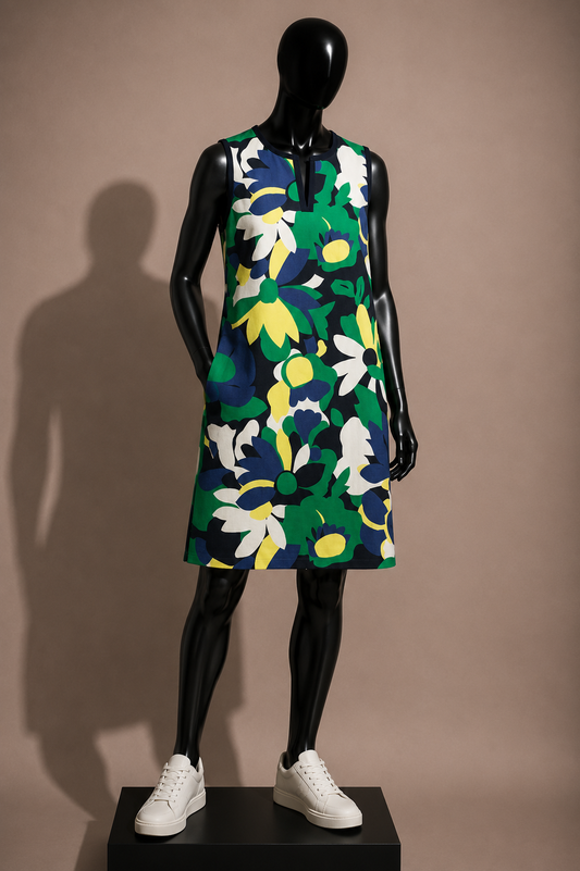 Hobbs Midi Dress Tank Denim Floral Blue/Green/Yellow Size 8