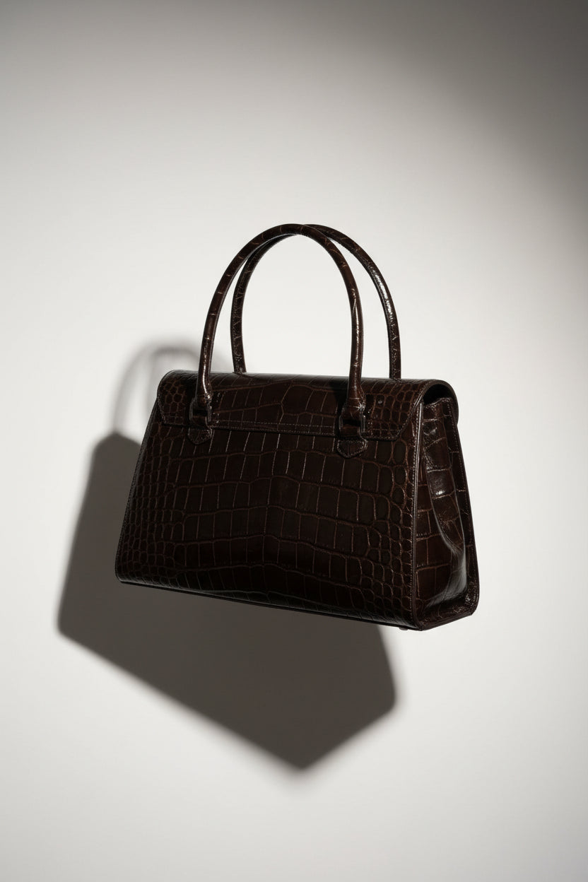 Stuart Weitzman Embossed Leather Bag Croc Pattern Brown