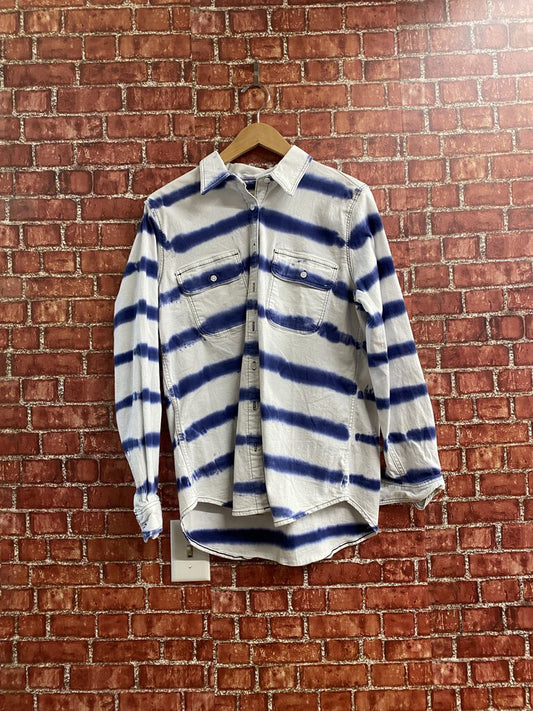 Japanese Style Dyed Striped Button Down Size Large Ladies