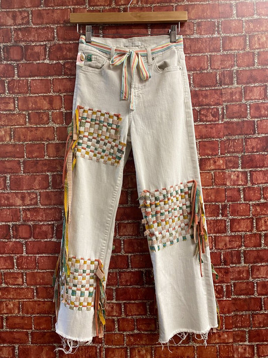 Custom Rainbow Knit Jeans Size 25