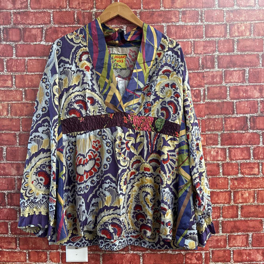 Johnny Was Silk Patterned Top Multi Color Size S