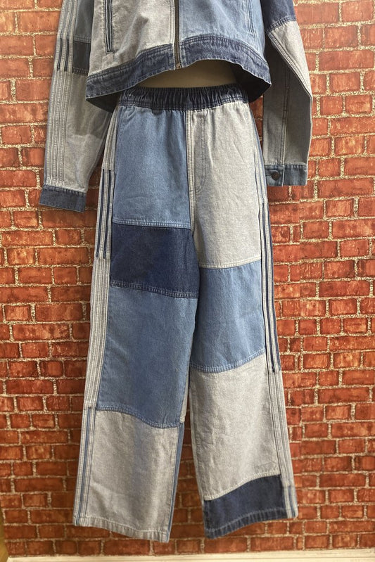 NWT Adidas Denim Wide Leg Pants Blue Size XS