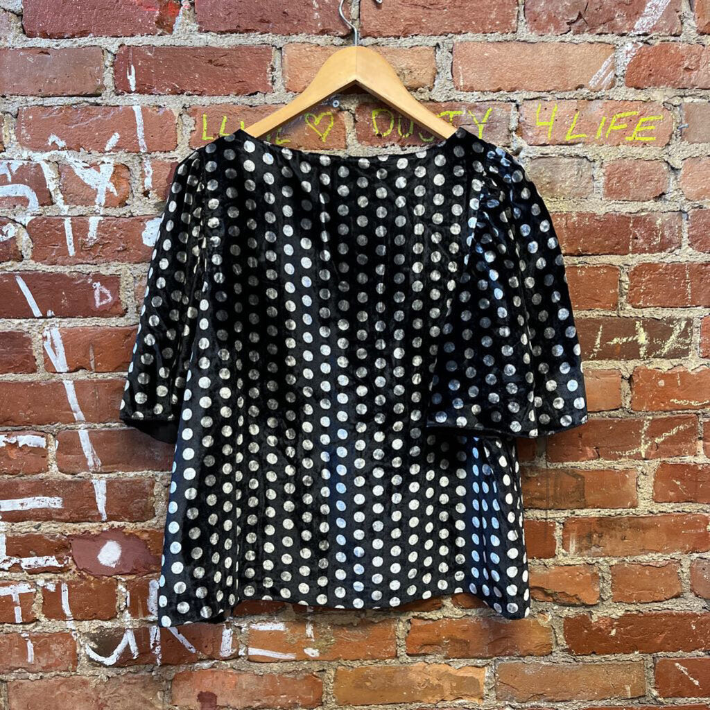 Ann Taylor Velour Polka Dot Top Black Size M