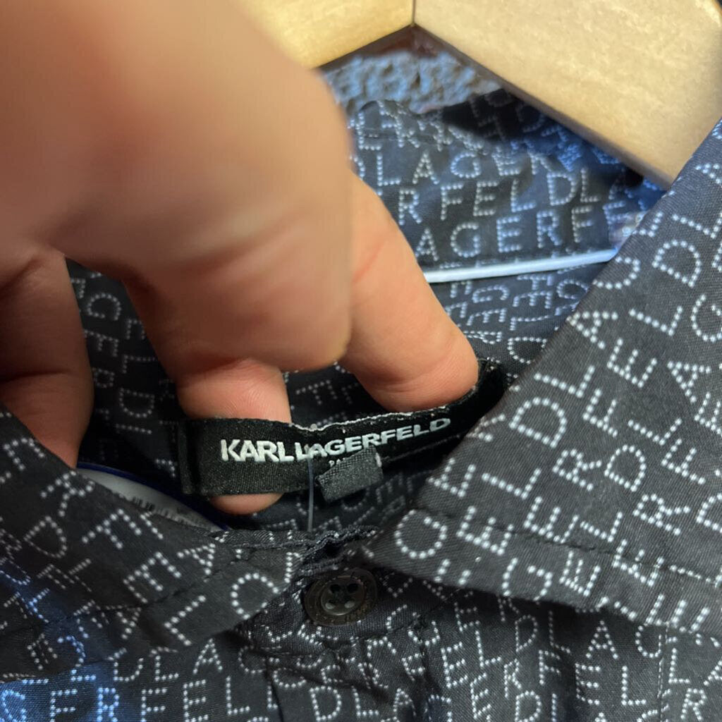 Karl Lagerfeld Spellout All Over Print Button Down Black Size M