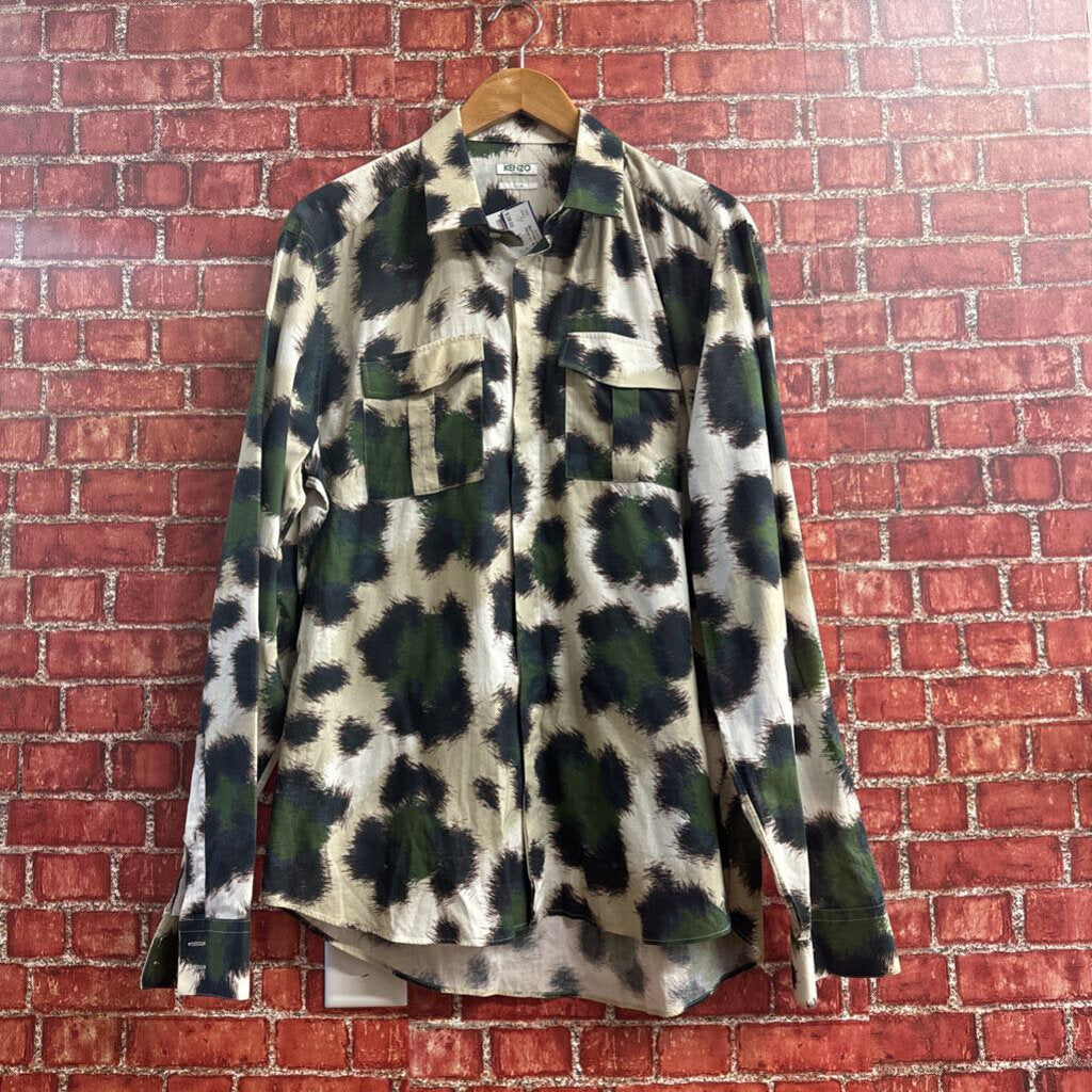 Kenzo Abstract Button Down Wht/Grn XL